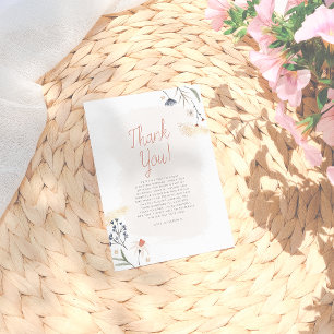 Boho minimalist penseldrag blommande bröllopsdusch tack kort