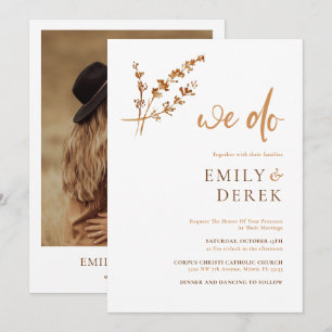 Boho Minimalist Photo Burnt Orange Blommigt Bröllo Inbjudningar