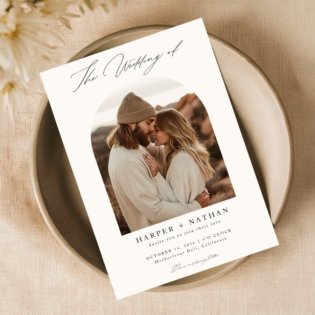 Boho Minimalist QR-kod Photo Bröllop Inbjudningar (Skapare uppladdad)