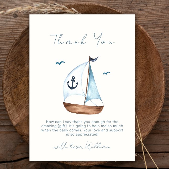 Boho Minimalist Sailboat Anchor Baby Shower Tack Kort (Boho Minimalist Sailboat Anchor Baby Shower Thank You Card)