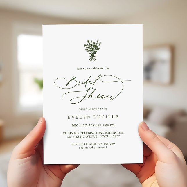 Boho Minimalist Script Olive Green Bridal Shower Inbjudningar (Skapare uppladdad)