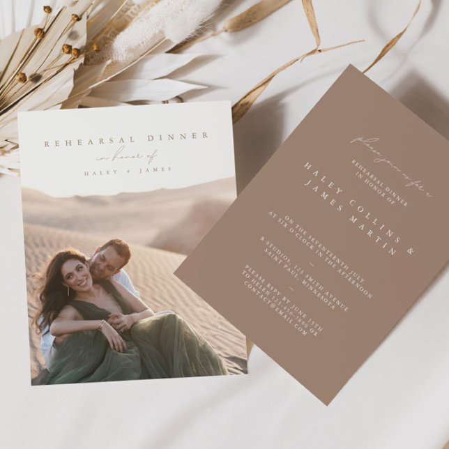 Boho Minimalist Script Photo Rehearsal Middag Inbjudningar (Skapare uppladdad)