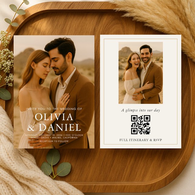 Boho Minimalist Simple Photo Wedding Inbjudningar (Skapare uppladdad)