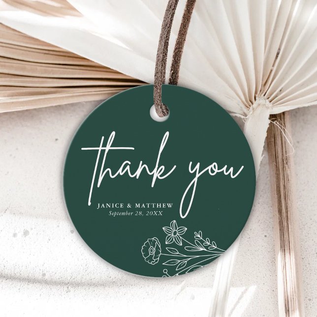 Boho minimalist smaragd tack för bröllopet gåvor etiketter (Boho emerald favor tags add lush elegance while personalizing your wedding thank you gifts)