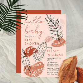 Boho Minimalist Terracotta  Hej Baby Shower Inbjudningar