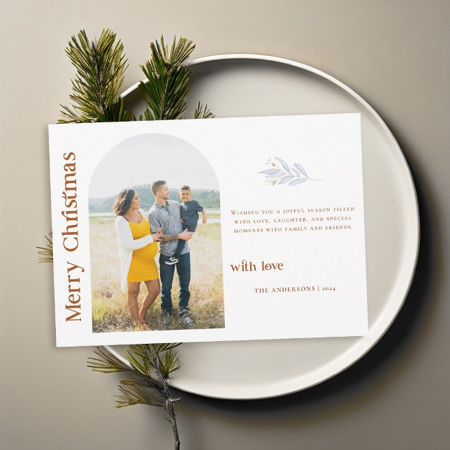 Boho Minimalist Terracotta Photo Julfamilj Julkort (family christmas card photo minimalist elegant earthy terracotta boho arch modern vintage 60s 70s)
