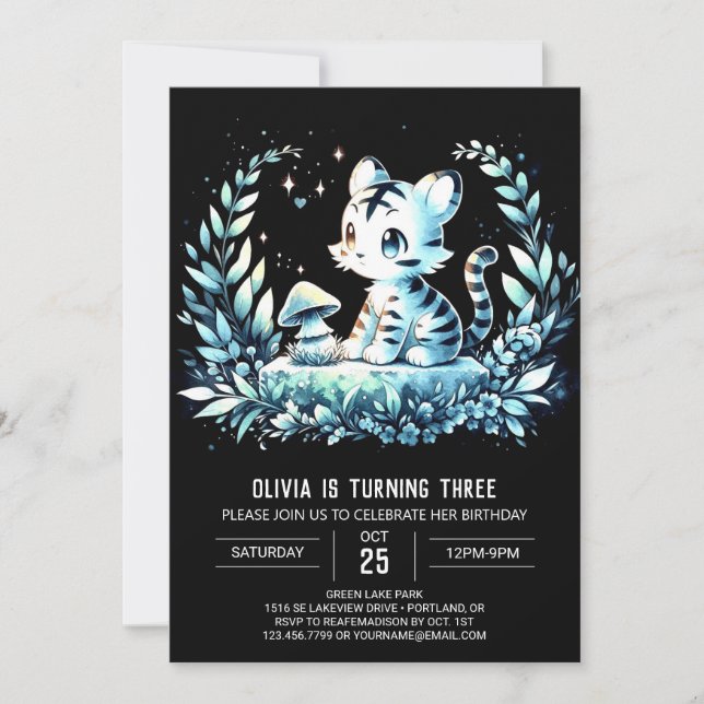 Boho Minimalist Tiger Birthday Inbjudningar (Framsida)