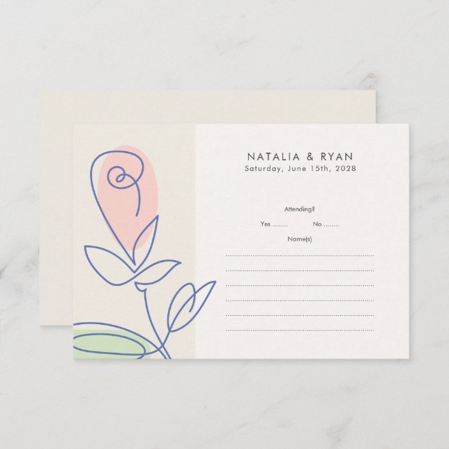 Boho Minimalist Vår Blommigt Bröllop OSA Kort (Fram/baksida)