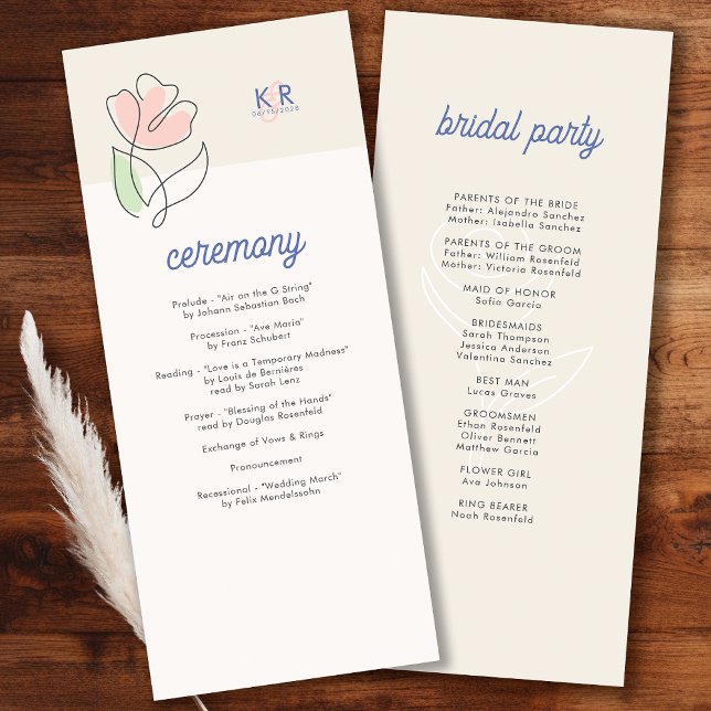 Boho minimalist vår blomsterbröllop program (Skapare uppladdad)