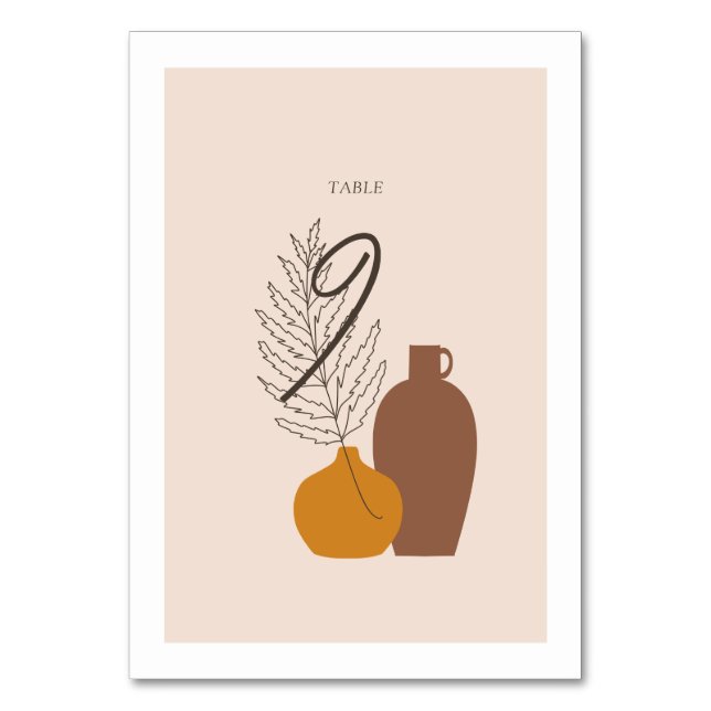 Boho Minimalist Vas Bröllop Bordsnummer Card (Framsidan)
