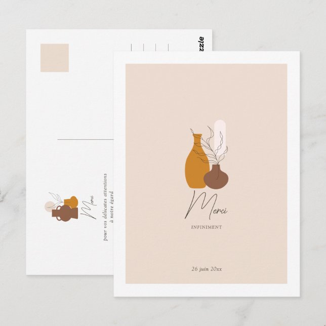 Boho Minimalist Vas Bröllop Tack Vykort (Fram/baksida)