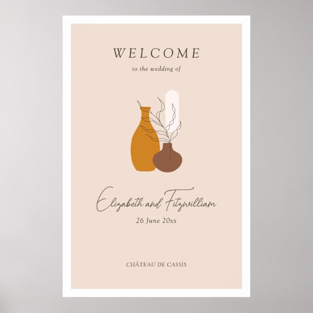 Boho Minimalist Vas Bröllop Välkomstskylt Poster (Framsidan)