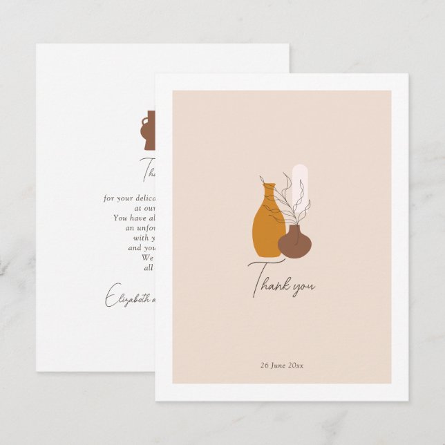 Boho minimalist vaser bröllop tack kort (Fram/baksida)