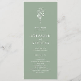 Boho minimalistisk botanisk sagegrön bröllopsfest program