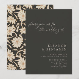 Boho minimalistisk botanisk svart och elfenbensvit inbjudningar
