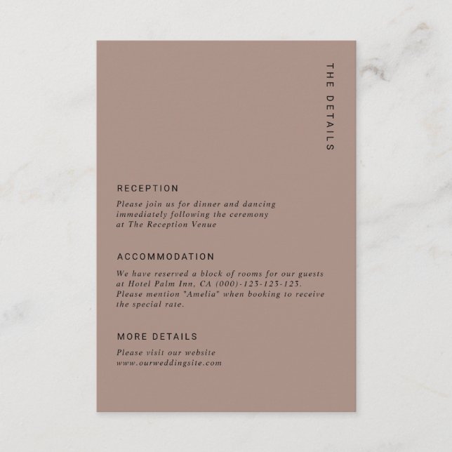 Boho Minimalistisk Brun Modern Bröllopsdetalj Tilläggskort (Framsida)