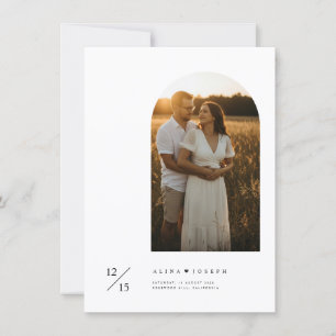 Boho minimalistisk budget valv fotobryllop inbjudningar