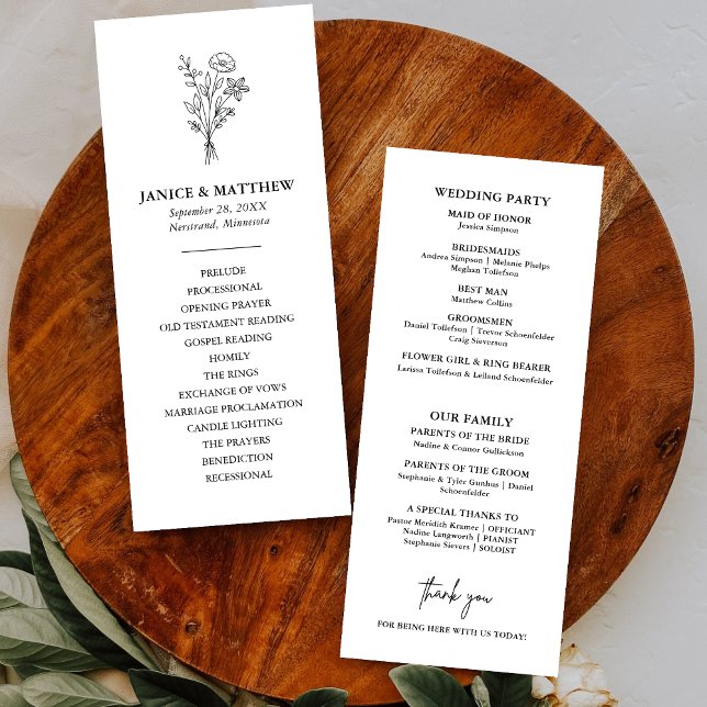 Boho Minimalistisk Enkel Elegant Bröllopsprogram (Minimalist simple elegant wedding program keeps guests informed with a refined personalized touch)