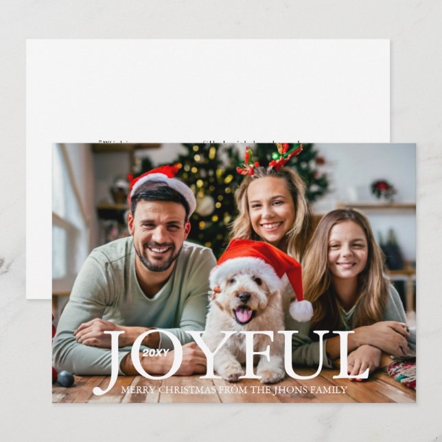 Boho Minimalistisk Glädjefull Familjeporträtt Foto Julkort (Fram/baksida)