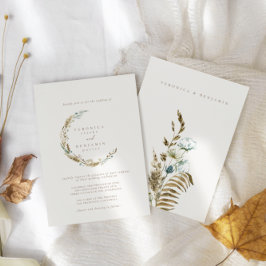 Boho Minimalistisk mumlad blå och torkad gräs Bröl Inbjudningar