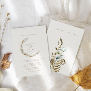 Boho Minimalistisk mumlad blå och torkad gräs Bröl Inbjudningar