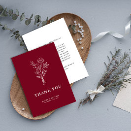 Boho Minimalistiska Botaniska Burgunder Röd Bröllo Tack Kort
