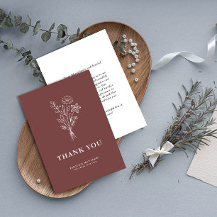 Boho Minimalistiska Botaniska Rosa Bröllop Tack Kort