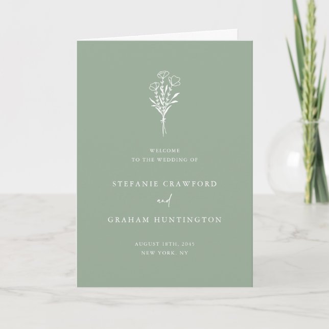 Boho minimalistiska botaniska salvia grön bröllop program (Framsida)