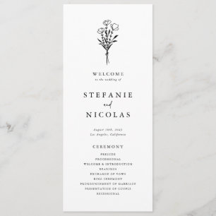 Boho minimalistiska botaniska svart-vit bröllop program