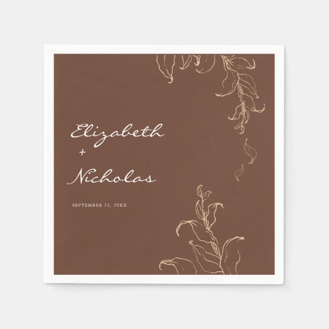 Boho minimalistiska botaniska terrakotta bröllop  pappersservett (Framsidan)