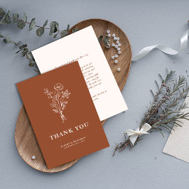 Boho minimalistiska botaniska terrakotta bröllop tack kort