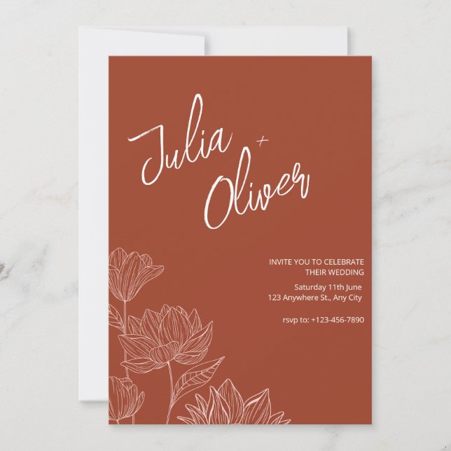 Boho minimalistiskt bröllopsblommigt bröllop redig inbjudningar (Framsida)
