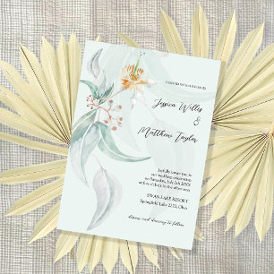 Boho Mint Eucalyptus Watercolor Illustration Inbjudningar