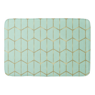 Boho Mint Grönt Hexagon Guld och Geometric Glam Badrumsmatta