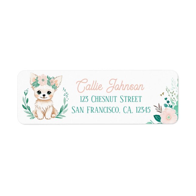 Boho Mint Grönt Puppy Chihuahua Returadress Etikett (Framsidan)
