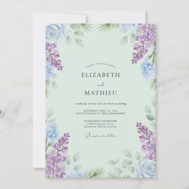 Boho Mint Violett Wisteria Bröllop Inbjudningar (Framsida)