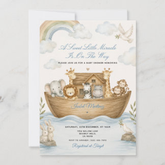 Boho Mirakel är på väg - Noaks ark baby shower Inbjudningar