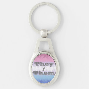 Boho Mjuk Anpassningsbar Pronomen Bigender Pride F Ovalt Silverfärgad Nyckelring