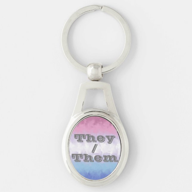 Boho Mjuk Anpassningsbar Pronomen Bigender Pride F Ovalt Silverfärgad Nyckelring (Framsidan)