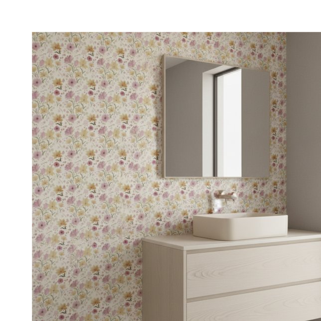Boho Mjuk Rosa Akvarell Vildblomma  Kakelplatta (Skapare uppladdad)