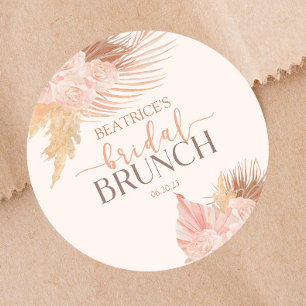Boho Mjuk Rosa Blommig Bröllopsdusch Brunch Runt Klistermärke