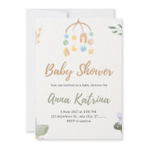 Boho Mobil Vattenfärg Neutral Bebis Shower Inbjuda