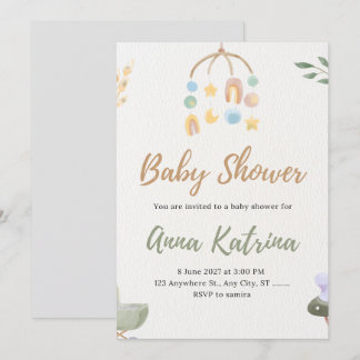 Boho Mobil Vattenfärg Neutral Bebis Shower Inbjuda Inbjudningar