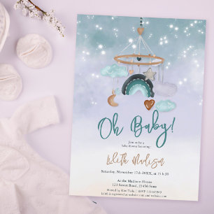 Boho Mobile crib Rinbow clouds stjärnor babydusch Inbjudningar