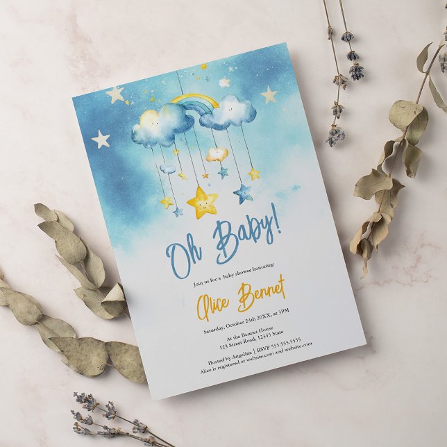 Boho Mobile crib Rinbow clouds stjärnor babydusch Inbjudningar (Skapare uppladdad)