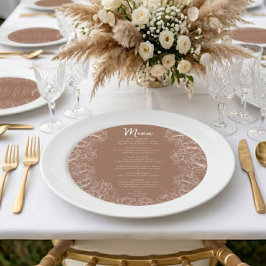 Boho Mocha Mousse Blommig Modern Rund Bröllopsmeny Meny