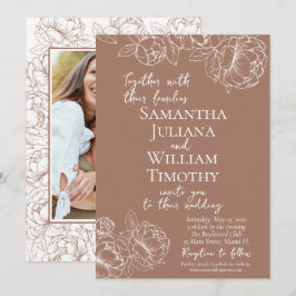Boho Mocha Mousse Blommigt Elegant Photo Bröllop Inbjudningar