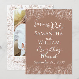 Boho Mocha Mousse Blommigt Modern Photo Bröllop Spara Datumet