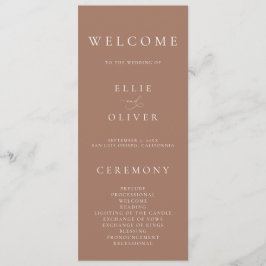 Boho Mocha Mousse Elegant minimalist Bröllop Program