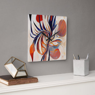 Boho Modern Abstrakt Artwork Fyrkantig Klocka